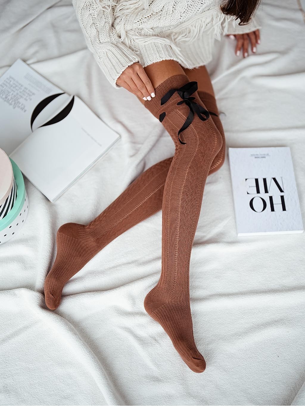 Nadkolenke OPENWORK RIBBON - KAMEL